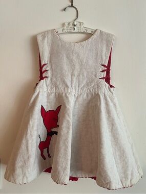 1960’s Vintage Handmade Reversible Red/White Dress with Deer Appliqué